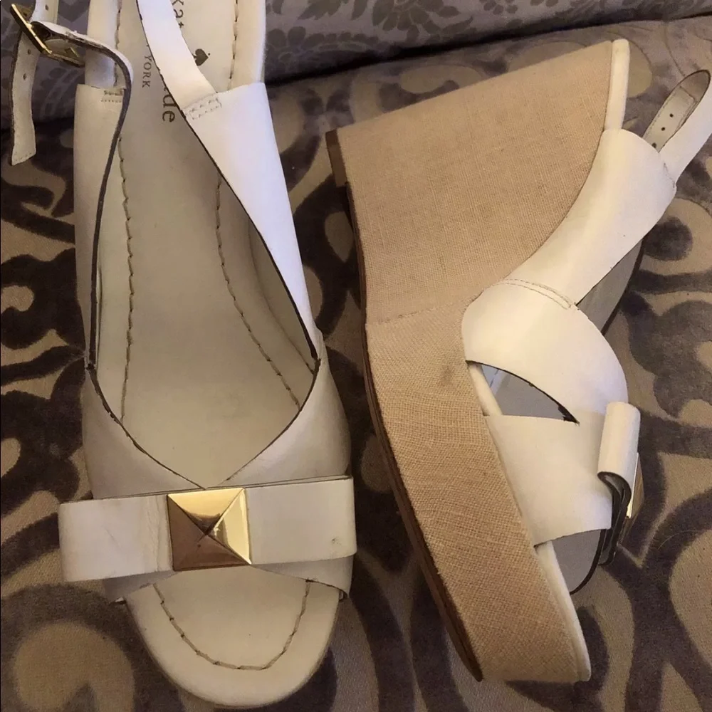 Kate Spade white leather wedge platform‎ sling back sandals Sz 10 high heels